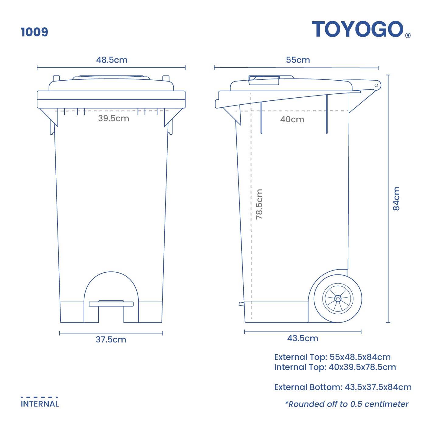 ROBUSTO RECYCLE STEP BIN W WHL 120L (1009-BLK)