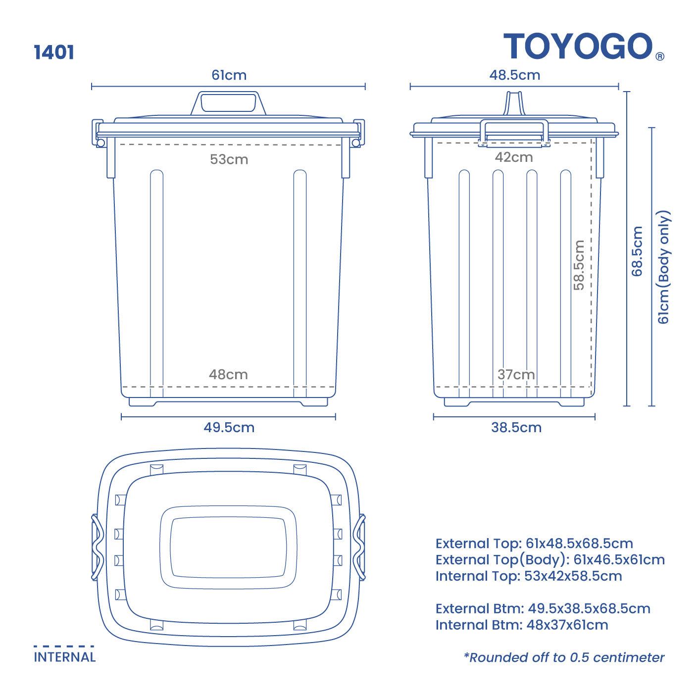 UTILITY STORAGE BIN W COVER 116L (1401)