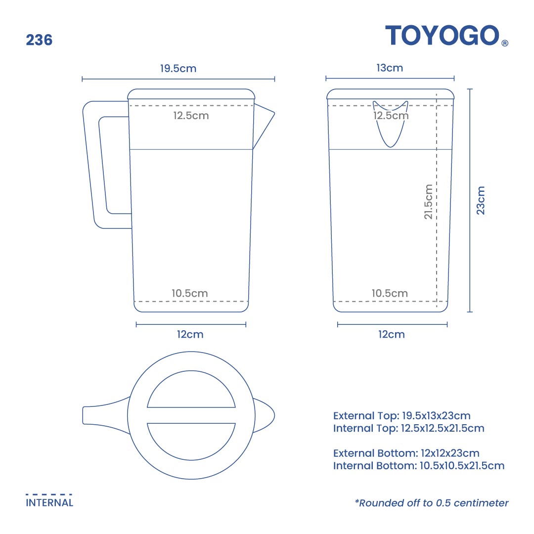 AQUA WATER JUG 2L - ROUND (236)
