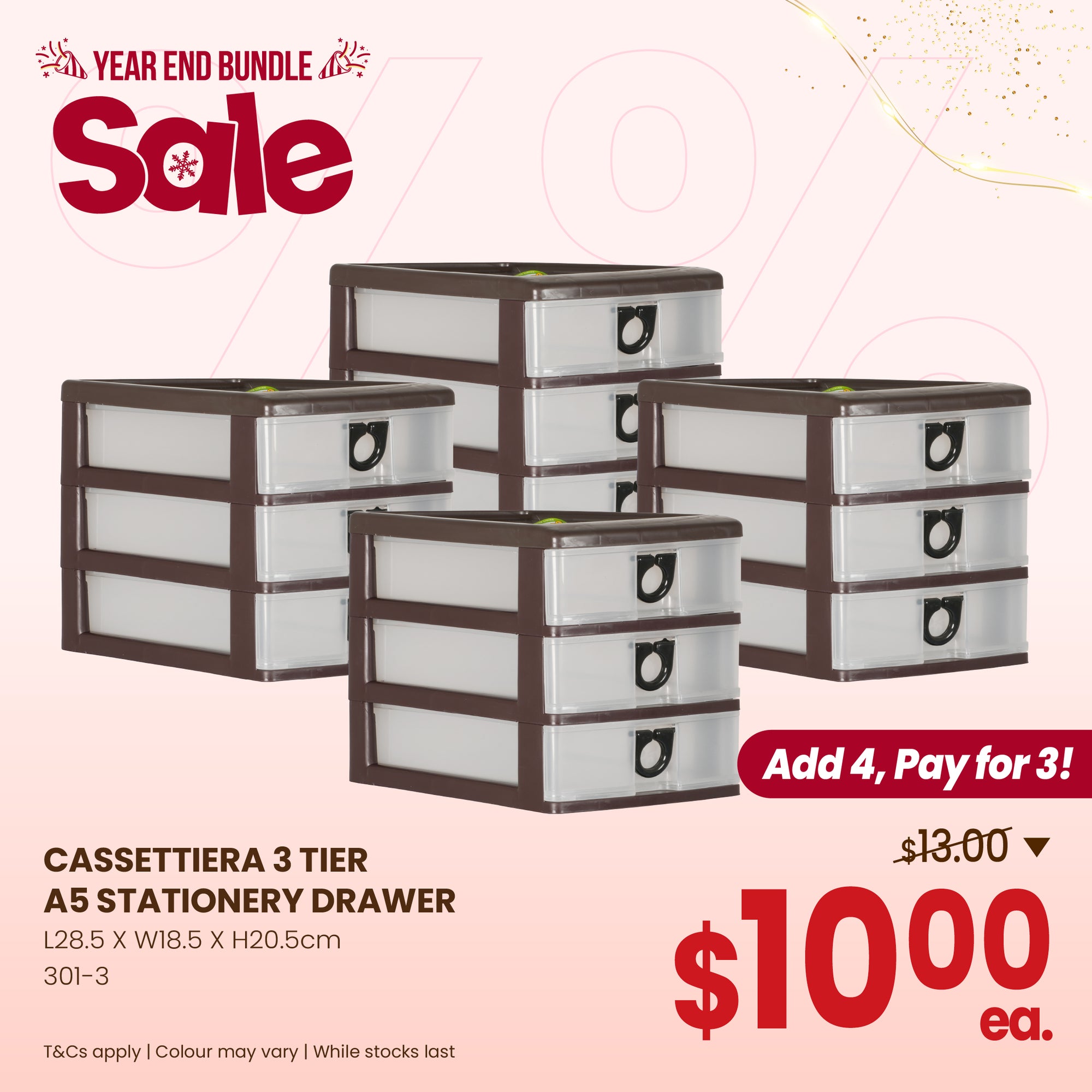 CASSETTIERA 3 TIER A5 STATIONERY DRAWER (301-3)