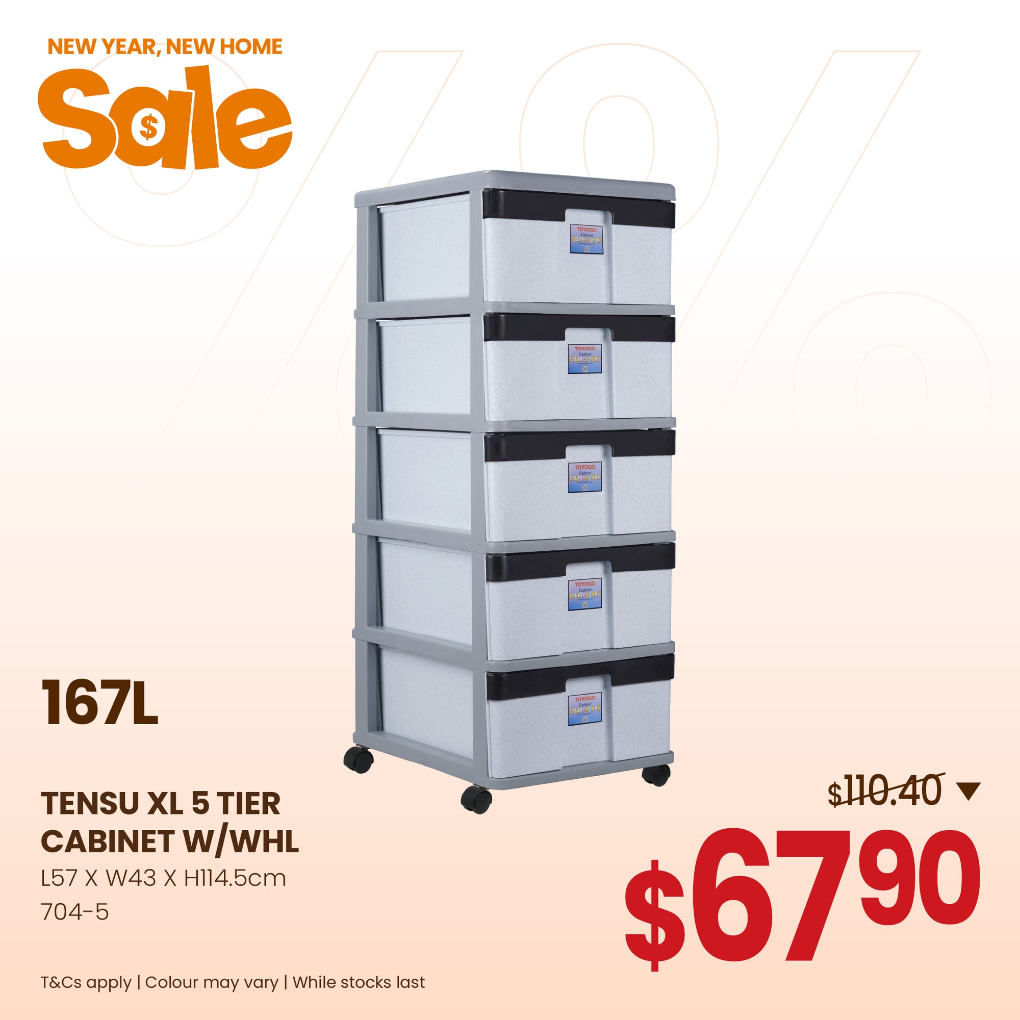 TENSU XL 5 TIER CABINET W WHEELS (704-5)