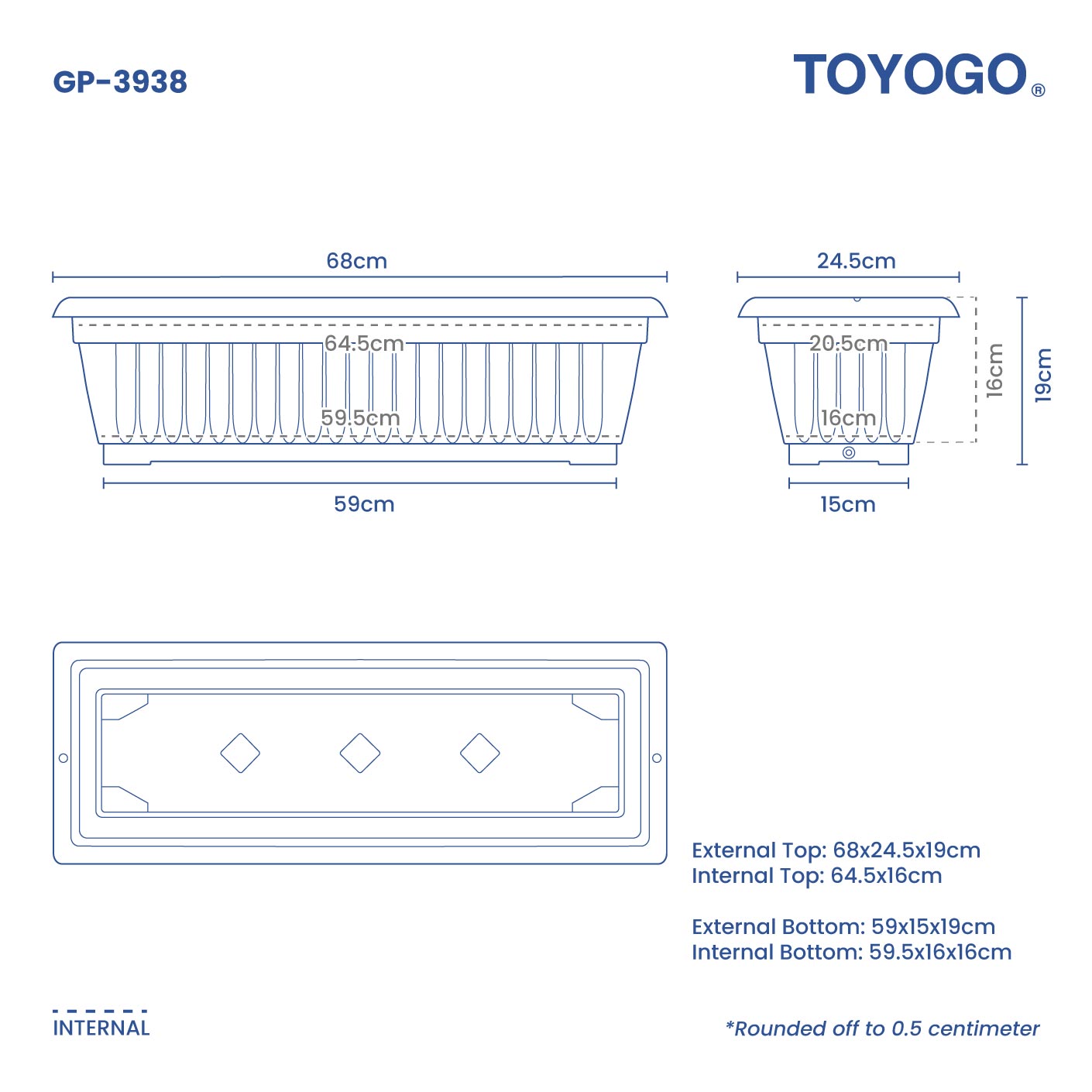 GURO RECT PLANTER POT - L (GP3938)