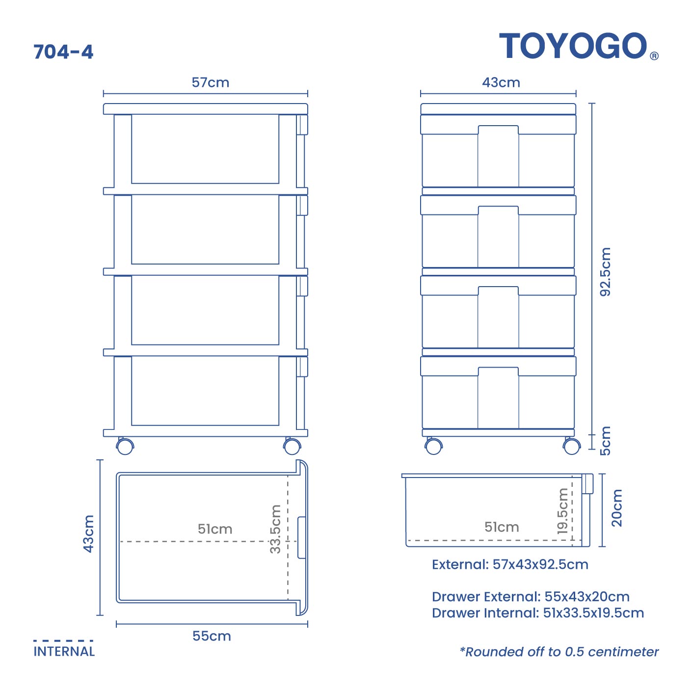 4 TIER XL CABINET W/WHEELS (704-4)