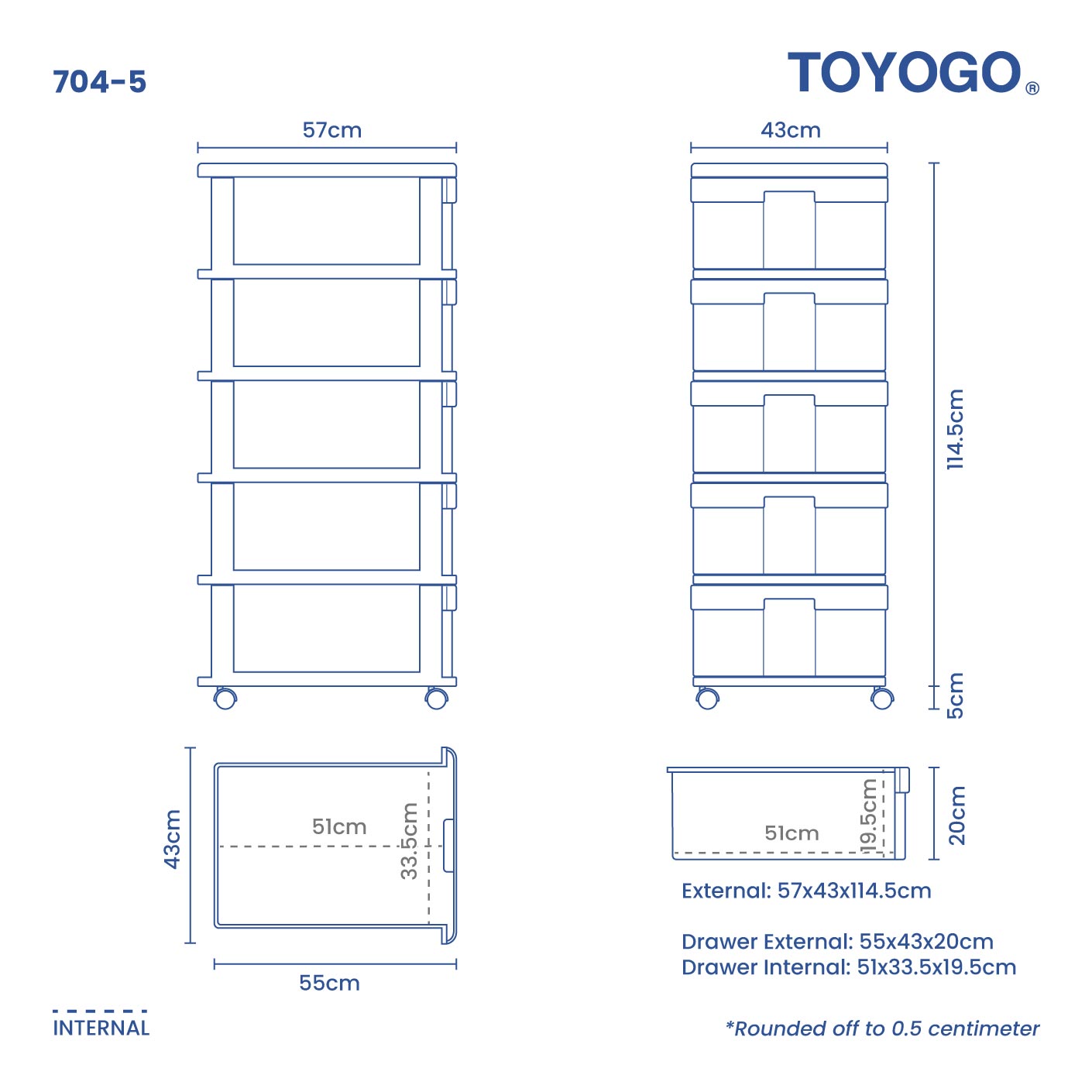 5 TIER XL CABINET W/WHEELS (704-5)