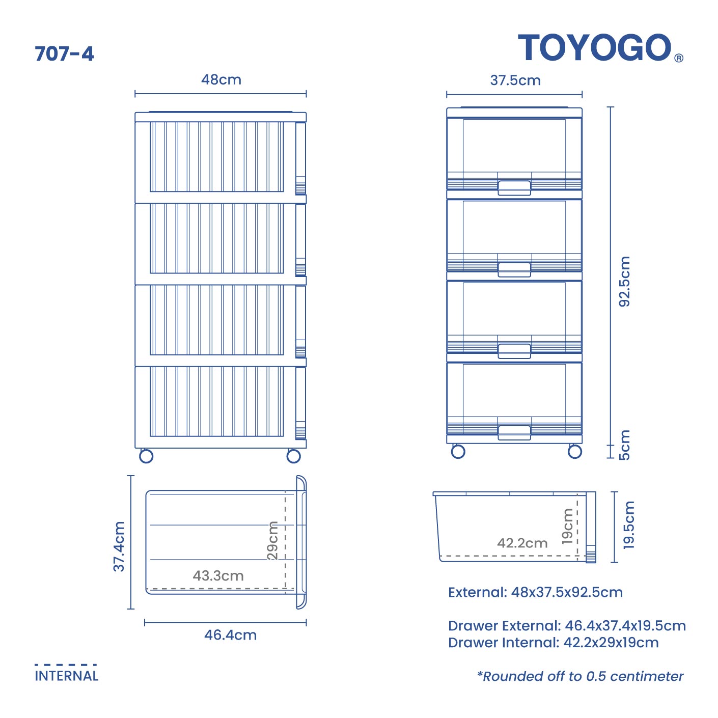 4 TIER MENTON DRAWER W/WHLS (707-4)
