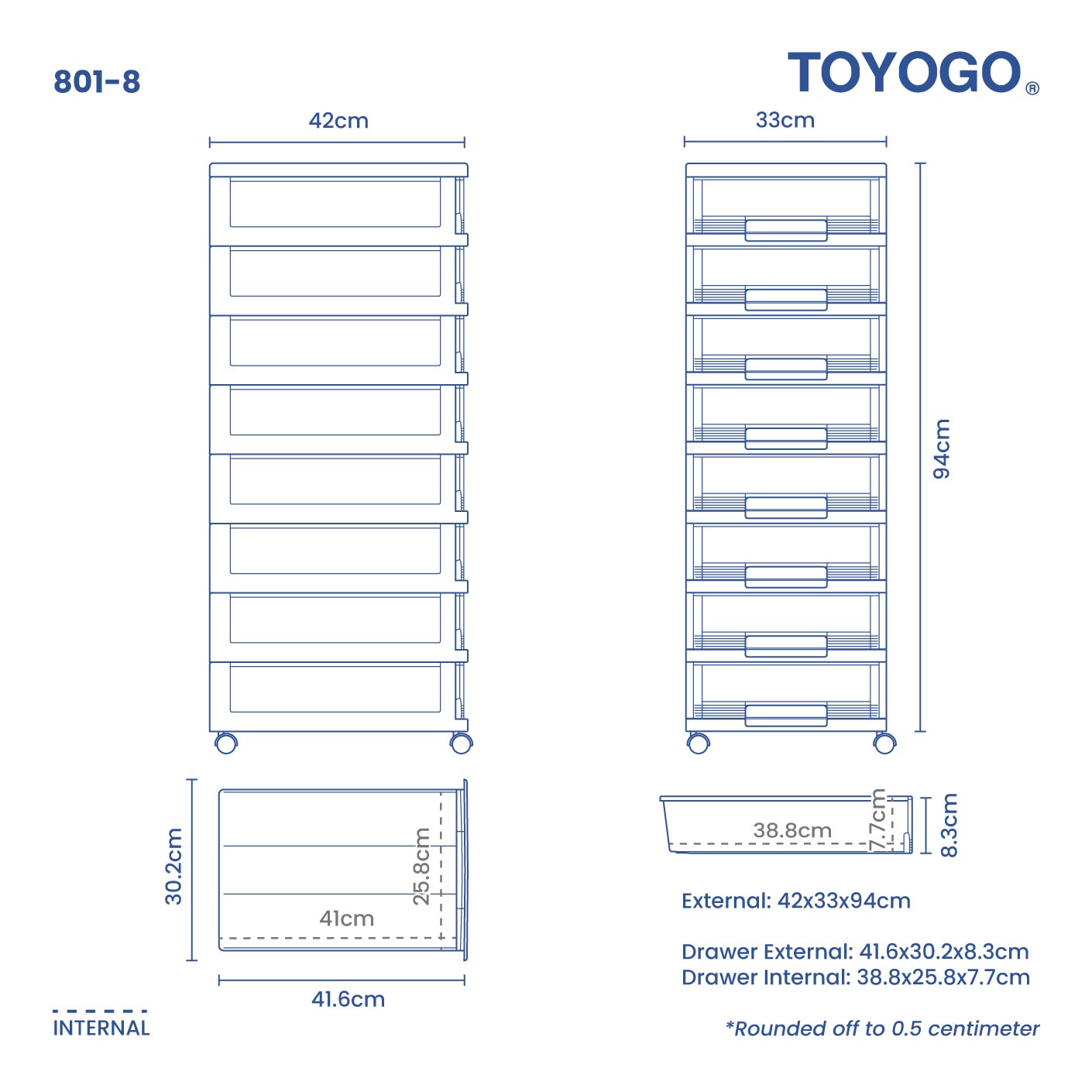 8 TIER MARINE DOC DRAWER W/WHL (801-8)