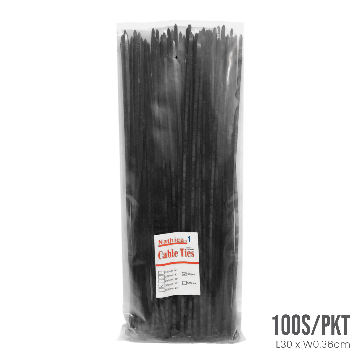 CABLE TIE 3.6X300MM 100S BLACK (HFH5094-BLK)
