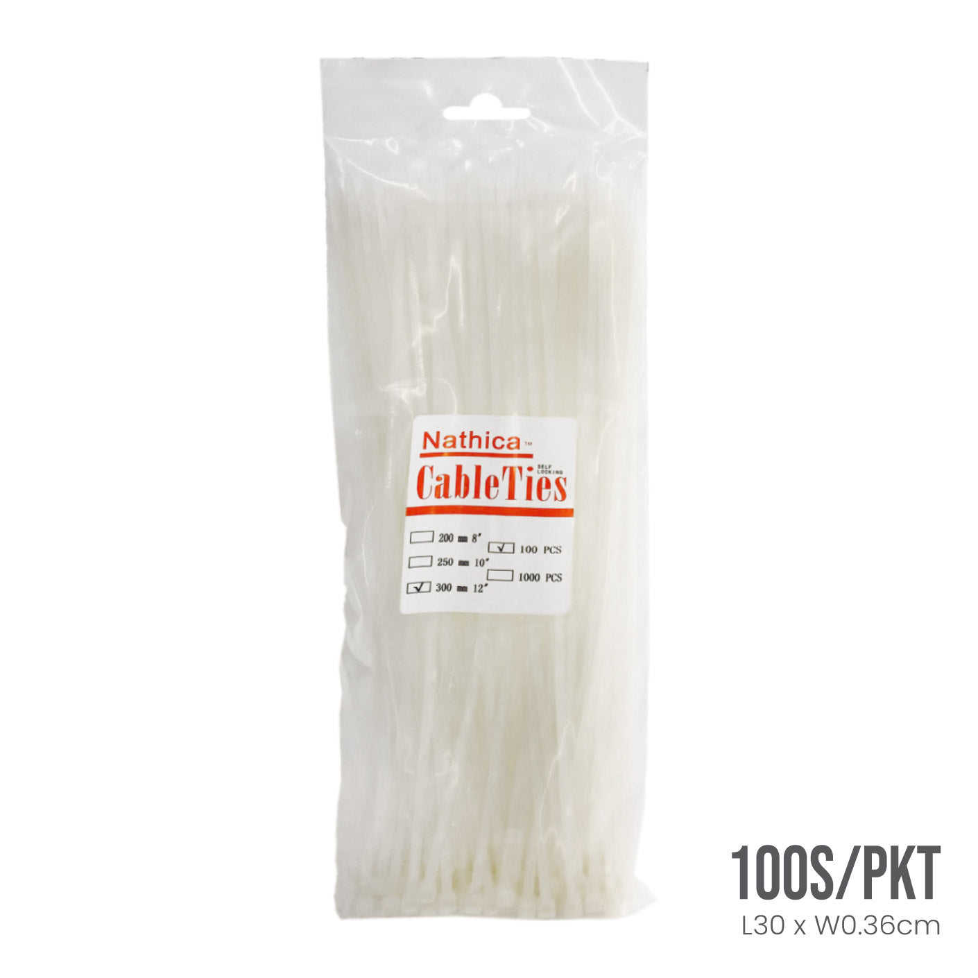 CABLE TIE *3.6X300MM (100S/PKT) WHITE (HFH5094)