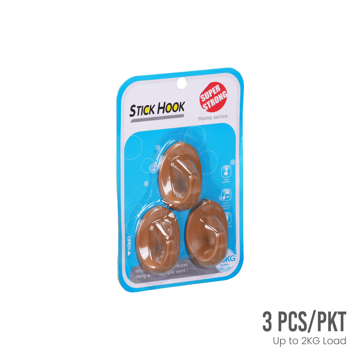 WALL HOOK 3S/PKT ADHESIVE #9093BROWN (HFH5113)