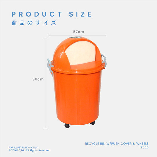 108L RECYCLE BIN W PUSH COVER & WHEELS (2500)