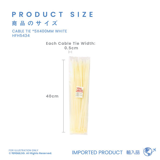 CABLE TIE *5X400MM WHITE (HFH5434)
